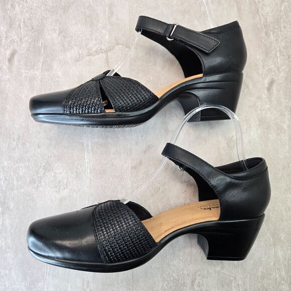 Mary Jane Block Heel Pumps Black Leather Comfort Career Classic Retro Victorian - Picture 6 of 13